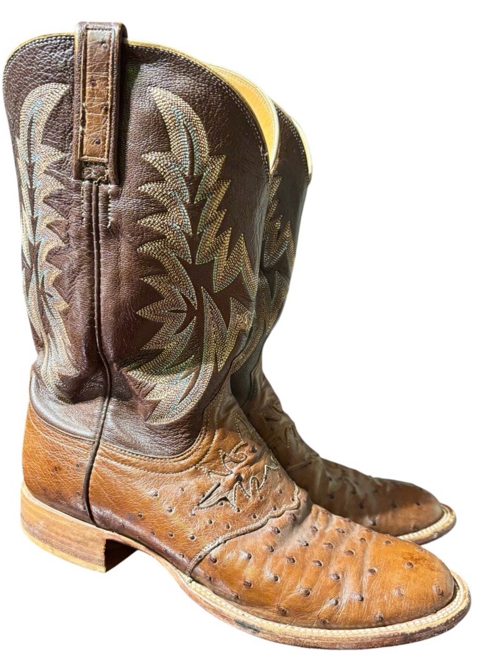 Lucchese Two-Tone Brown Ostrich Leather Western Boots